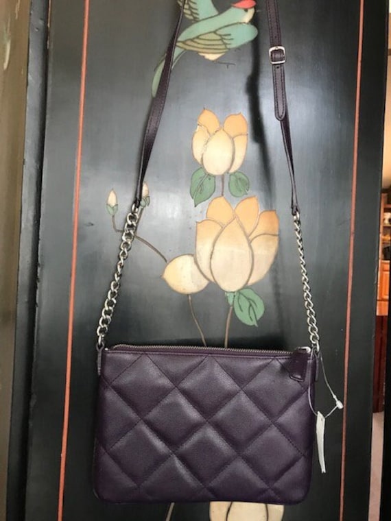 Talbots Quilted Dark Purple Leather Crossbody Bag!