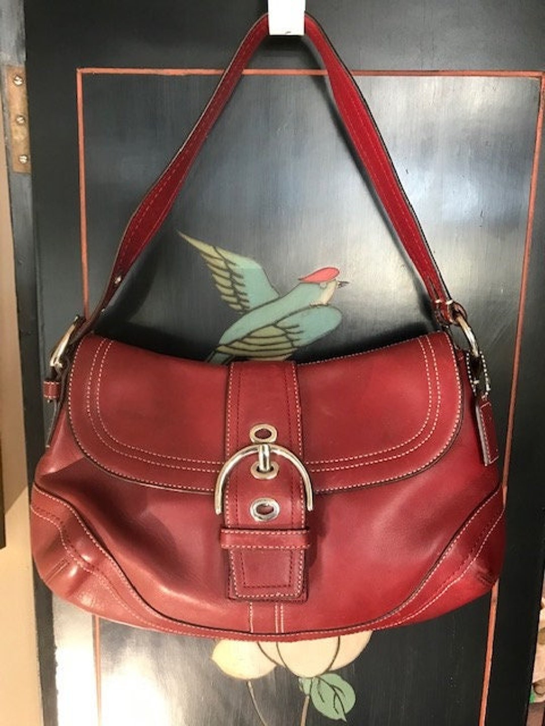 Coach Red Soho Hobo Shoulder Bag With Buckle #H0778-F10910 & Charm