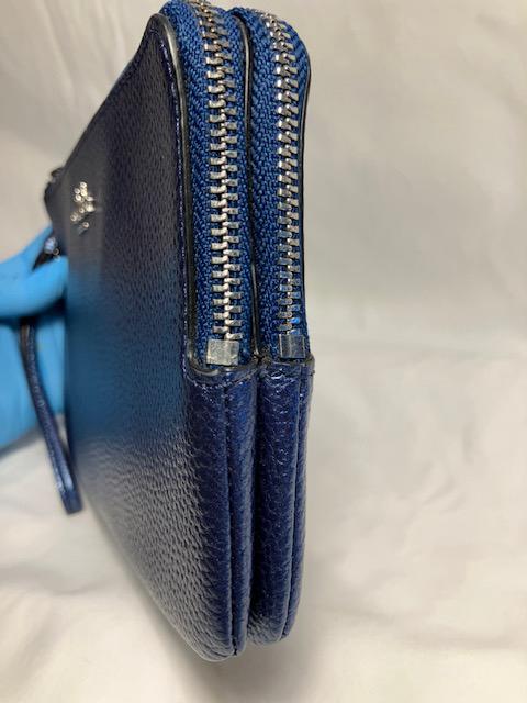 Coach Navy Blue Metallic Pebbled Leather Double Corner Zip