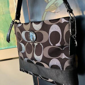 Coach Black & Silver Signature Canvas With Stripe Shoulder 