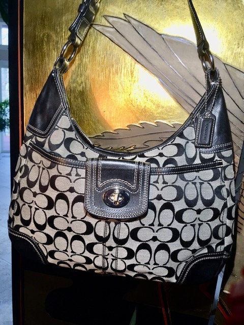 Coach Hampton Signature Black Leather/canvas Bag #J0917-F13971