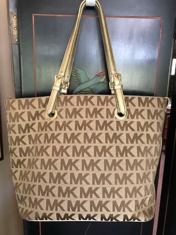 Michael Kors Mocha & Gold Signature Tote Bag With 