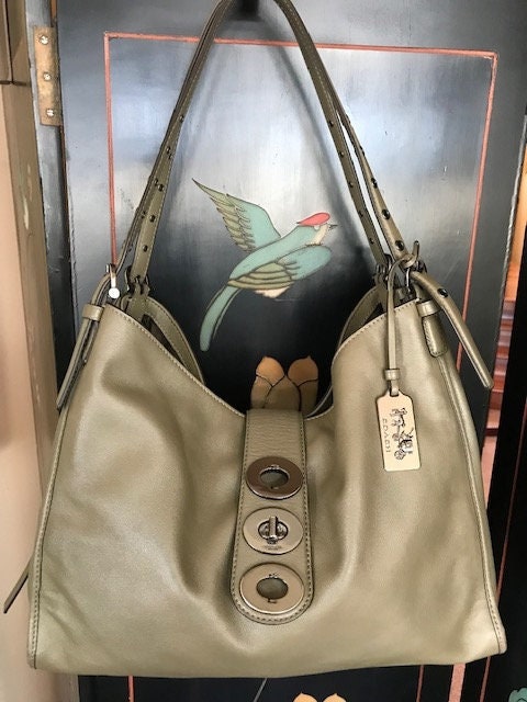 Coach Olive Green Leather Shoulder Handbag #C1482-32325 With Charm