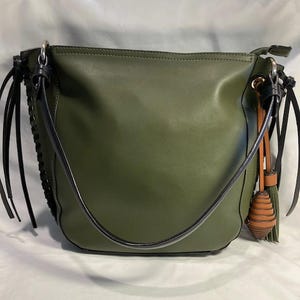 Sondra Roberts "Squared" Olive Green & Black Faux Leather Chic Handbag!