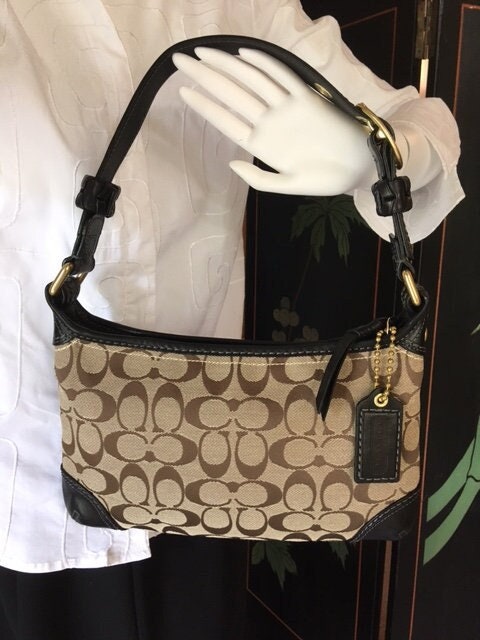 Brown Coach H0726-11430 Signature Bag With RARE Black Leather