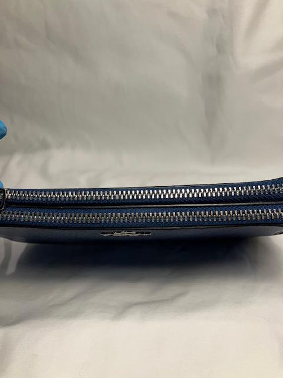 Coach Navy Blue Metallic Pebbled Leather Double Corner Zip