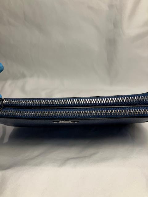 Coach Navy Blue Metallic Pebbled Leather Double Corner Zip