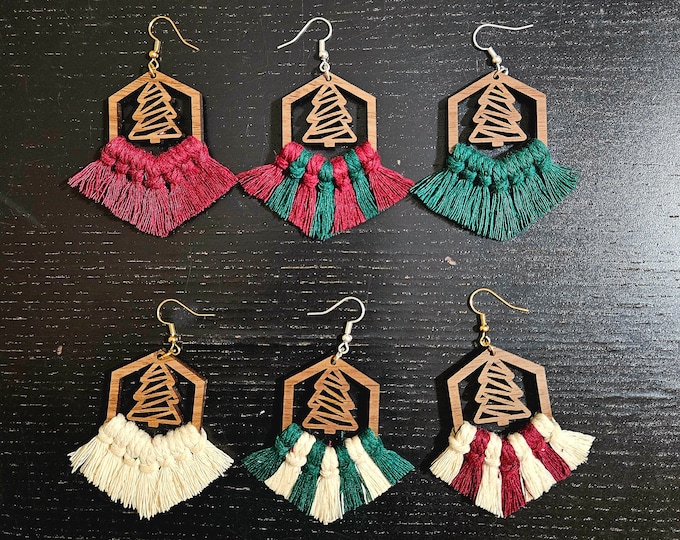 Macrame Holiday Christmas Tree Earrings