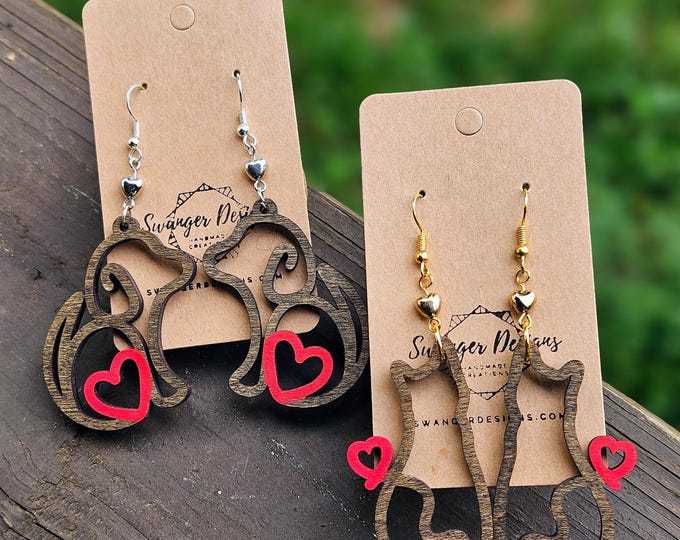 Dog & Cat Heart Earrings: Wooden Pet Lover Dangles