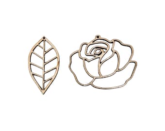 Laser Cut Wooden Rose & Leaf Silhouette Dangle Earring Blanks – Botanical DIY Supply
