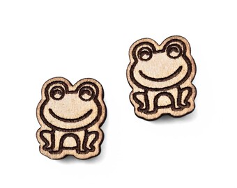 Laser Cut Wooden Frog Stud Earring Blanks – Animal DIY Jewelry Supply