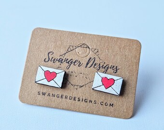Love Letter Painted Wood Stud Earrings