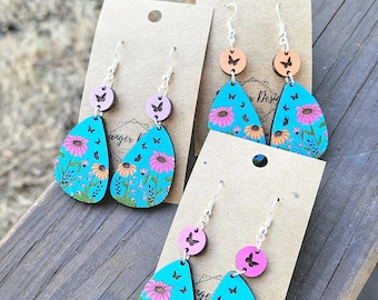 Butterfly Kisses & Daisies Painted Dangle Earrings