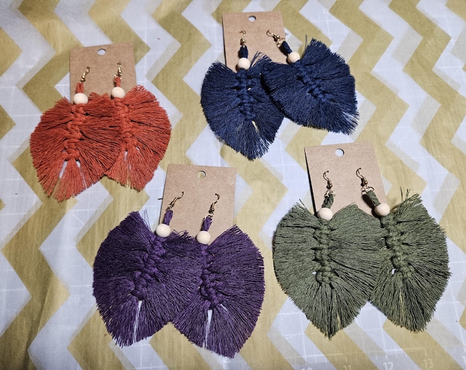 Macrame Feather Earrings | Boho Leaf Macrame Earrings | Choose Your Color