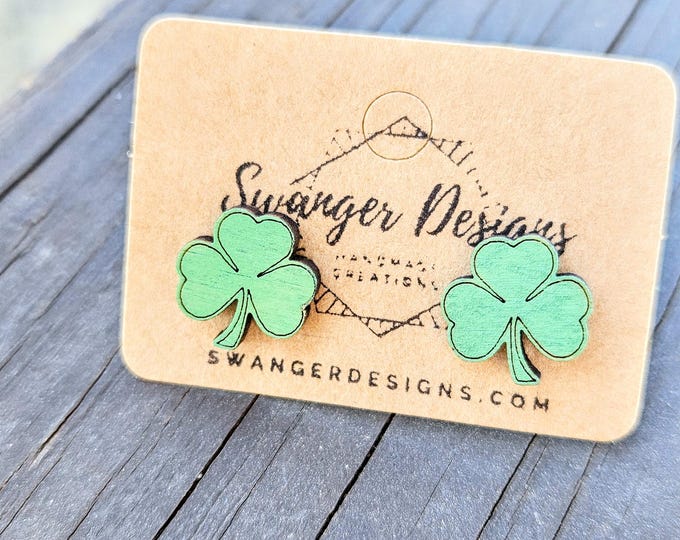 Shamrock Painted Wood Stud Earrings