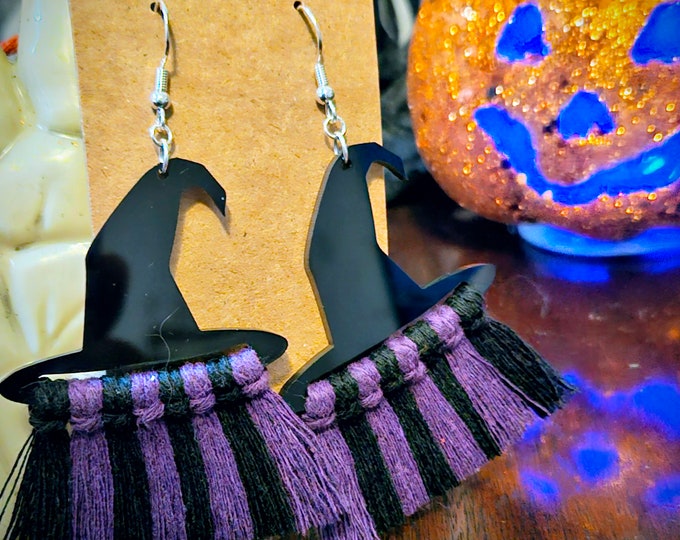 Witch Hat Macrame Dangle Earrings | Acrylic Dangle Earrings