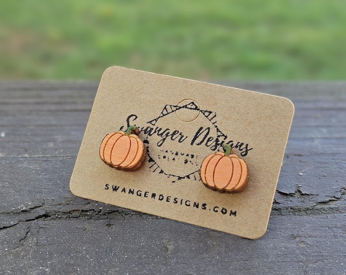 Pumpkin Stud Earrings | Fall Wooden Earrings | Autumn Harvest Jewelry