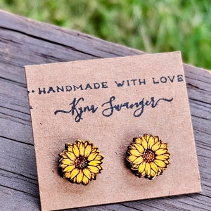 Sunflower Painted Wood Stud Earrings