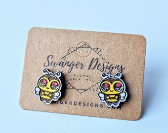 Love Bumble Bee Painted Wood Stud Earrings
