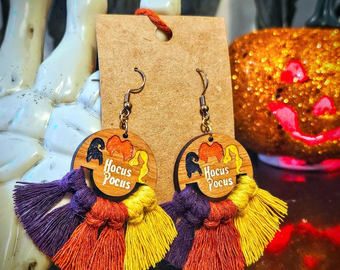 Hocus Pocus Macrame Wood Earrings