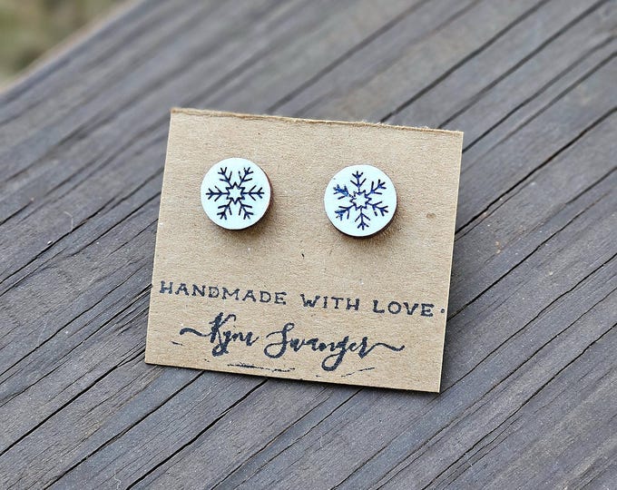 Snowflake Painted Wood Stud Earrings