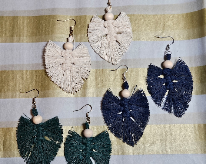 Mini Macrame Feather Earrings | Boho Leaf Macrame Earrings | Choose Your Color