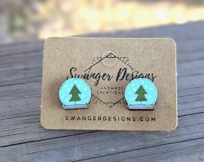 Snowglobe Christmas Stud Earrings | Hypoallergenic Hand-Painted Wood Earrings
