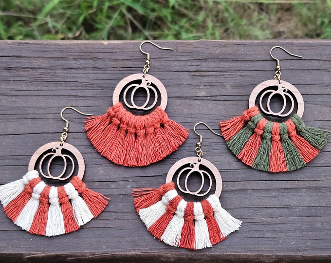 Pumpkin Macrame Dangle Earrings | Fall Earrings