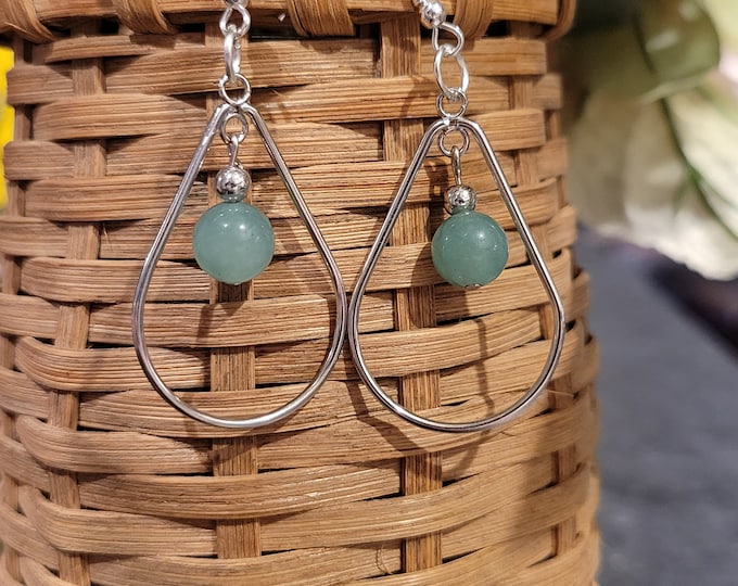 Teardrop Hoop Earrings with Gemstone Bead | Choose Your Gemstone