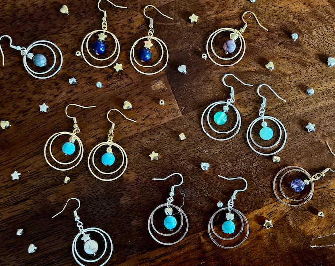 Gemstone Round Hoop Earrings | Circle Dangles | Small Hoop Bead Earrings | 20