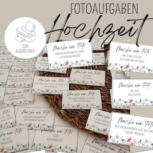 Fotobox-Aufgaben für Hochzeit Wedding 96 Karten +Freikarten Photo Booth, Fotochallenge Hochzeitfest Wildblume Fotobox Challange Blumendesign