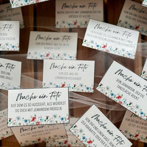 Fotobox-Aufgaben für Hochzeit Wedding 96 Karten +Freikarten Photo Booth, Fotochallenge Hochzeitfest Wildblume Fotobox Challenge Blumendesign