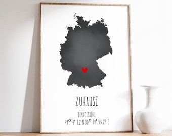 Personalisiertes Poster | Zuhause ist kein Gefühl benutzerdefiniert | digital Download | pdf | Geschenk Partner, Einzug Ort Koordinaten