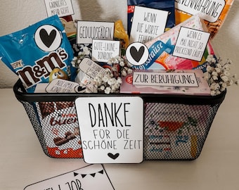 Geschenkkorb New Job Survival Kit oder Abschiedsgeschenk an Kollegen - Etiketten zum Selbstdrucken Kündigung Mutterschutz Elternzeit Digital