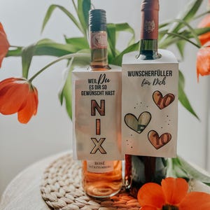 Etiqueta de vino imprimible regalo en efectivo – 2 diseños en PDF | regalos de vino | Etiqueta de vino DIY "Nix" como regalo o con forma de corazón