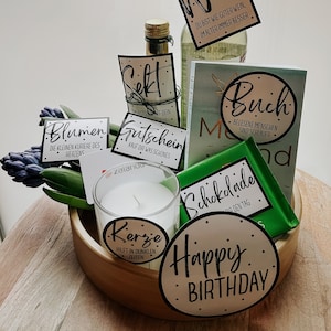 Geburtstagsgeschenk | 9 Etiketten | direkter Download | Geschenkkorb zum Geburtstag | png pdf DIY | Geschenkset Geschenkkörbchen Birthday