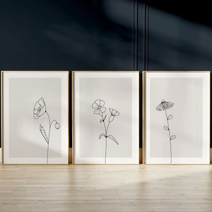 3 floral posters | Black flowers | Plants Colors: white and beige | Set of 3 | Flower | Wildflowers | Flower prints | digital download pdf