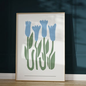 Floral poster | Abstract flowers | Tulips | Plants Colors: blue and green | Flower | Spring | Floral prints | digital download pdf