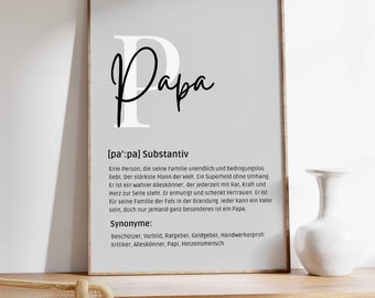 Poster mural &quot;Papa&quot; definition - digital download - 4 variants - beige and grey - Father&#39;s Day / Father&#39;s Day gift / Thank you dad - pdf