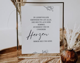 Digitales Foto zum Gedenken | Gedenktafel | Schild | im Himmel | Wedding | Hochzeit  | Heute nicht dabei sein  | Erinnerung  |3 Versionen