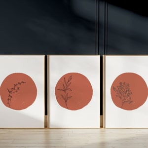 3 floral posters | Botanical flowers | Plants Colors: rust red and white | Set of 3 | Flower | Wildflowers | Flower prints | digital pdf