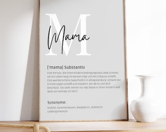 Poster Wall Art "Mom" Definition - Digital Download - 4 Variations - Beige and Grey - Mother's Day / Mother's Day Gift / Thank You Mom | Mom - PDF