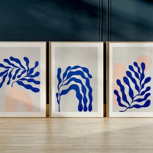 3 floral posters | Abstract flowers | Plants Colors: blue and beige | Set of 3 | Flower | Wildflowers | Floral prints | digital download pdf