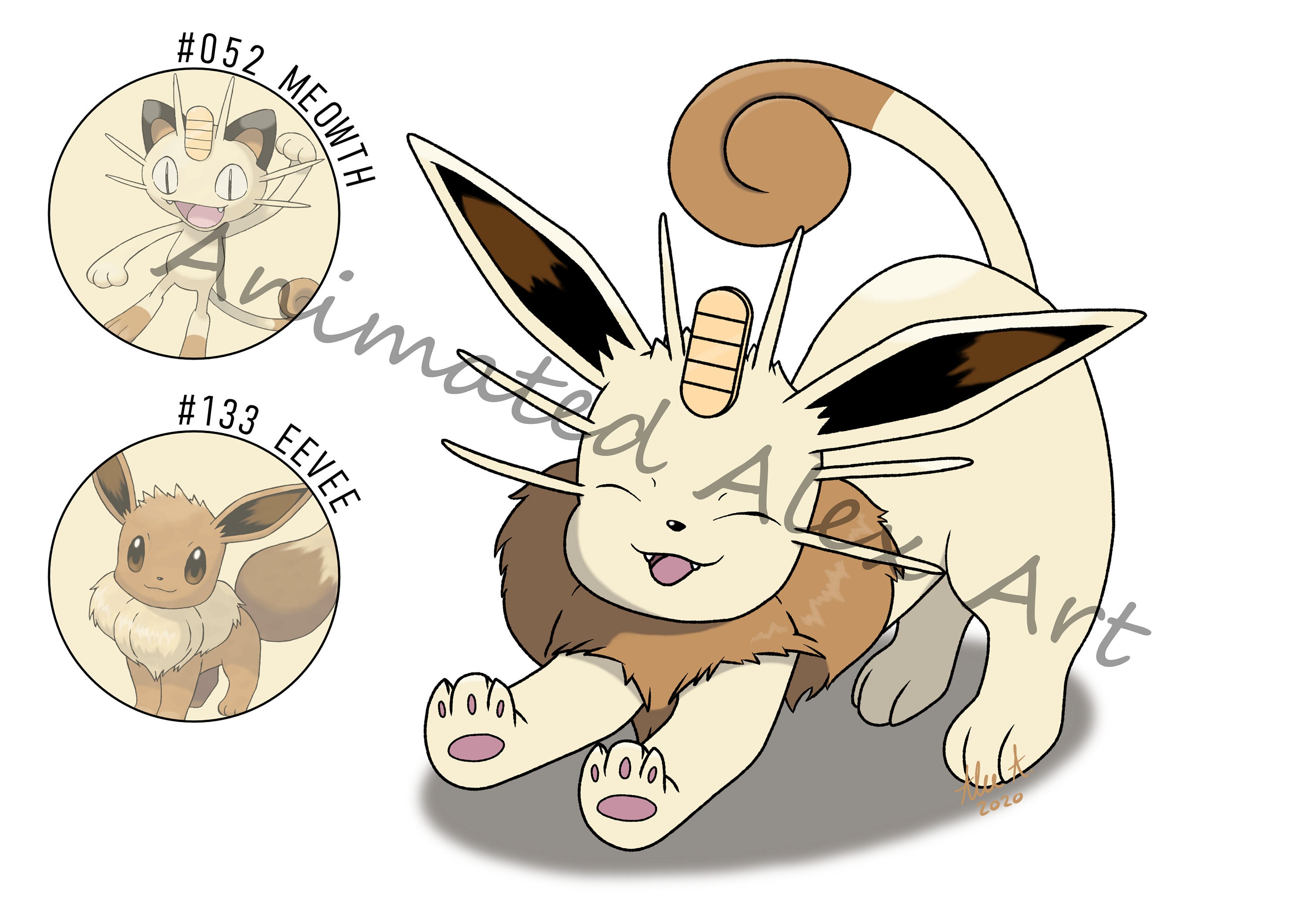 Eevee X Meowth Pokemon Fusion Art Print - Etsy