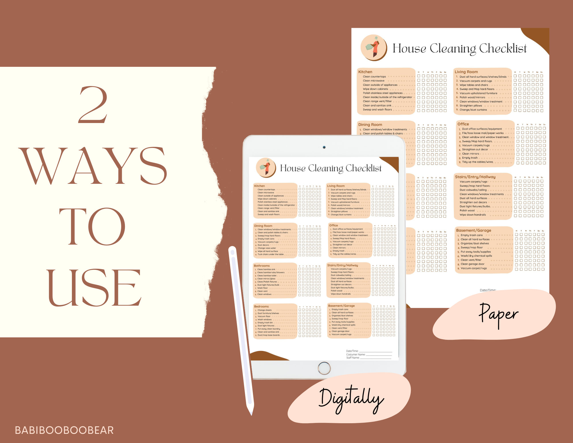 EDITABLE/PRINTABLE House Cleaning Checklist, Housekeeping Cleaning ...