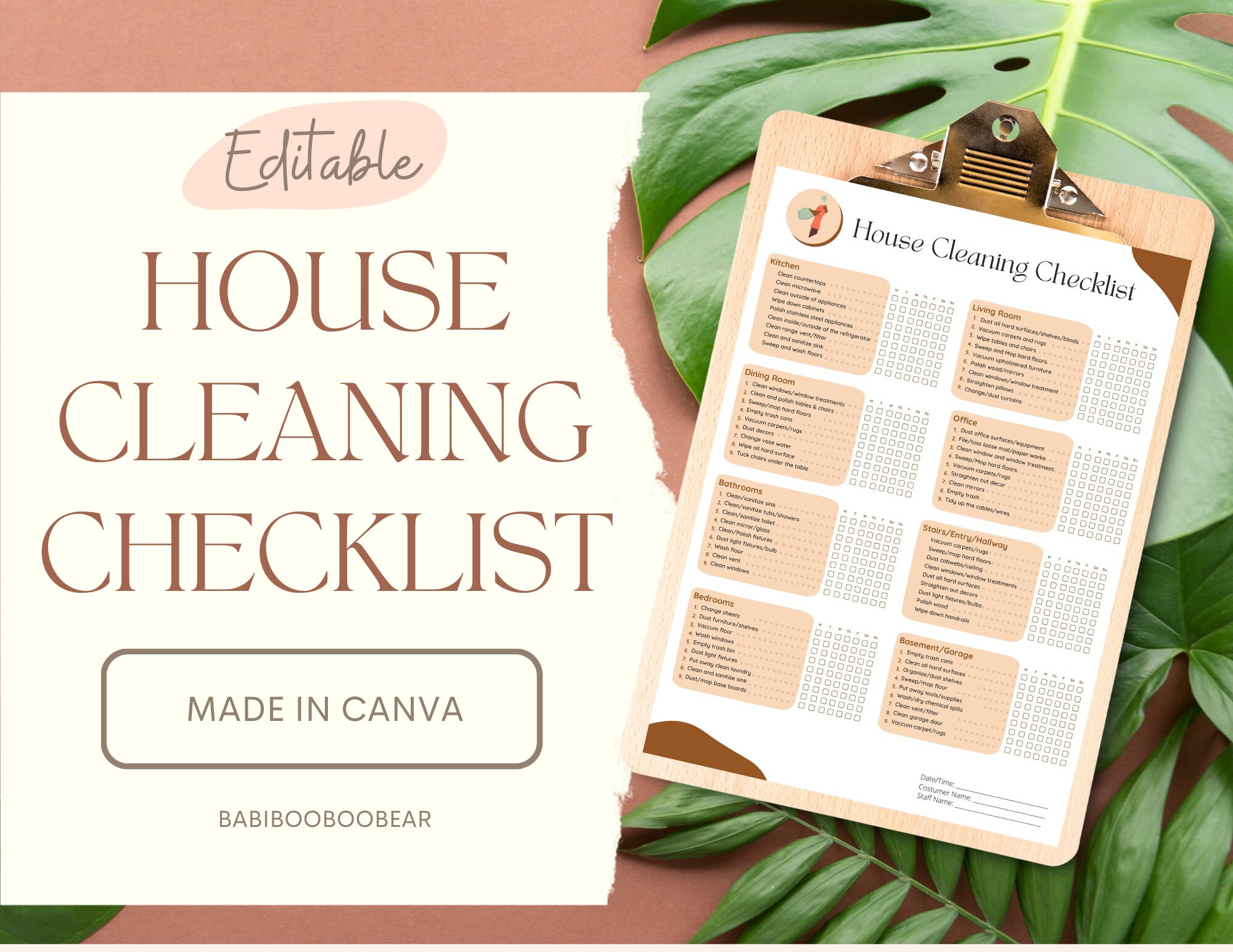 EDITABLE/PRINTABLE House Cleaning Checklist, Housekeeping Cleaning ...