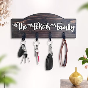 Personalized Keyhook, Key Sign - Dark Brown, Earthy Gray, Dark Mahogany - Customizable Font - Multiple Sizes