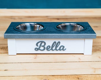 Personalized Dog Bowl Stand, Elevated Two Bowl Stand, Handmade Pet Bowl