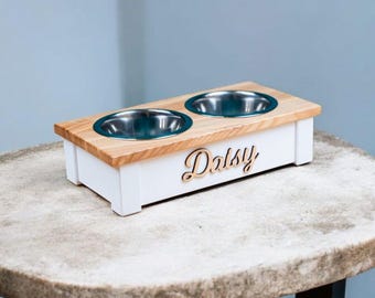 Support personnalisé pour gamelles pour chien, mangeoire pour animaux de compagnie surélevée avec deux gamelles