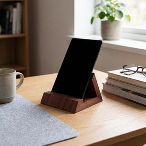 Walnut Phone and Tablet Holder - Unique Home Decor and Desktop Organizer, Perfect Gift for Anyone.